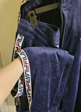 Fila Deep Blue Velour Tracksuit with Logo Accents